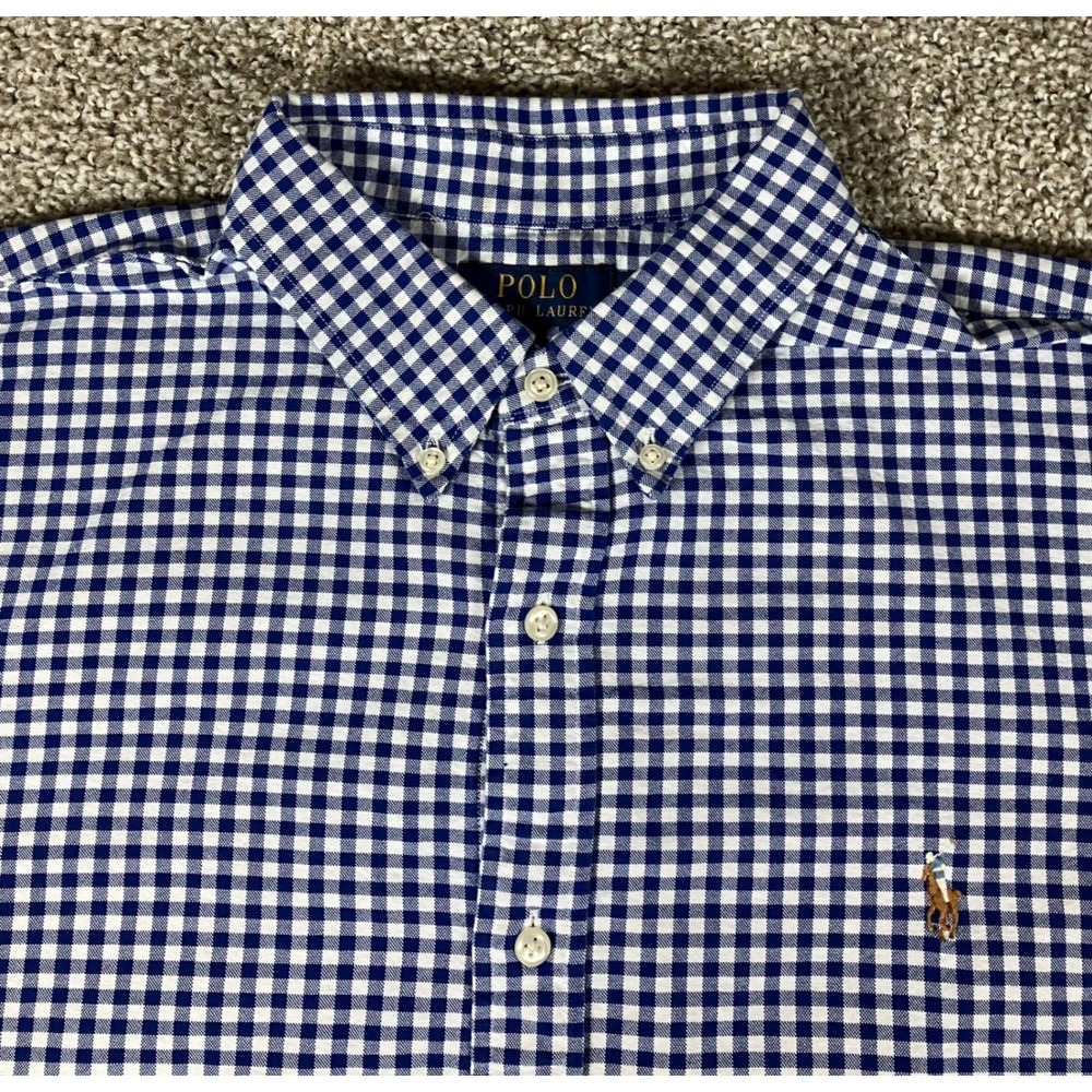 Polo Ralph Lauren Mens XXL Blue White Gingham Short Sleeve Button Down Shirt